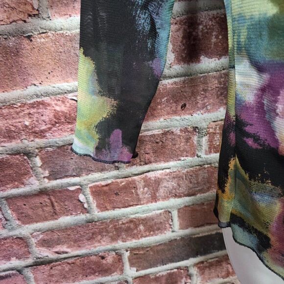 Vintage Essentials Milano Abstract Green Blouse – Women’s M 3/4 Sleeve Top - Picture 5 of 7